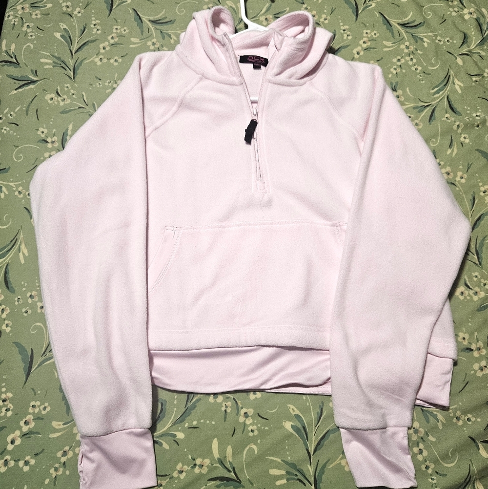 ACX Women's Pink Fleece Pullover Cropped Sweater.